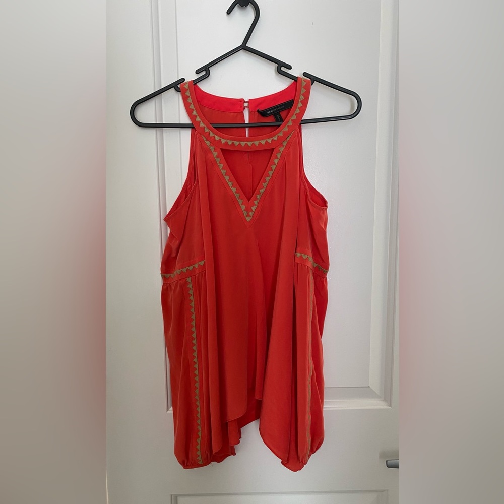 Bcbgmaxazria Women Orange Long Sleeve Silk Top